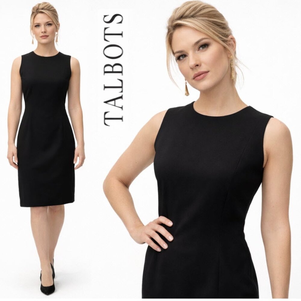 Talbots Wool Black Dress Sleeveless Sheath Career Office Classic 4